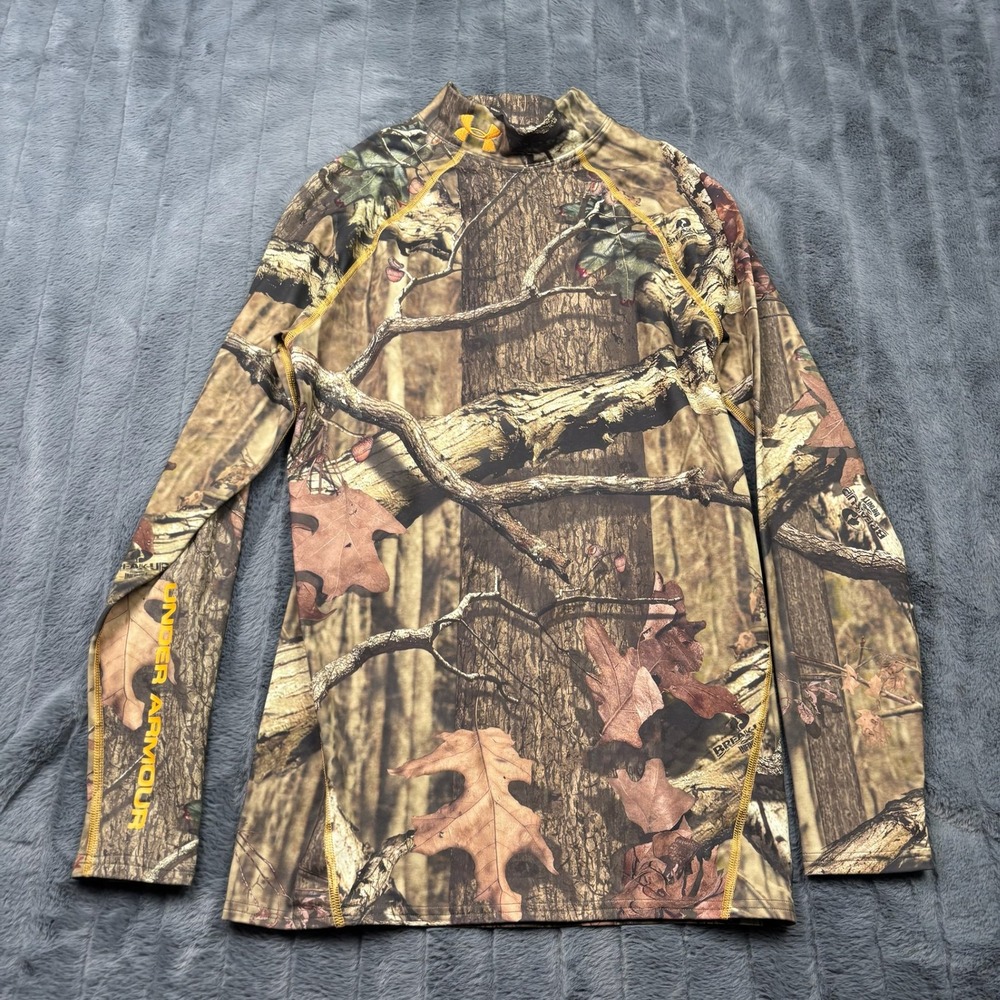 Under Armour ColdGear Mens Large Camo Mock Neck Hunting Base Layer Top 14333